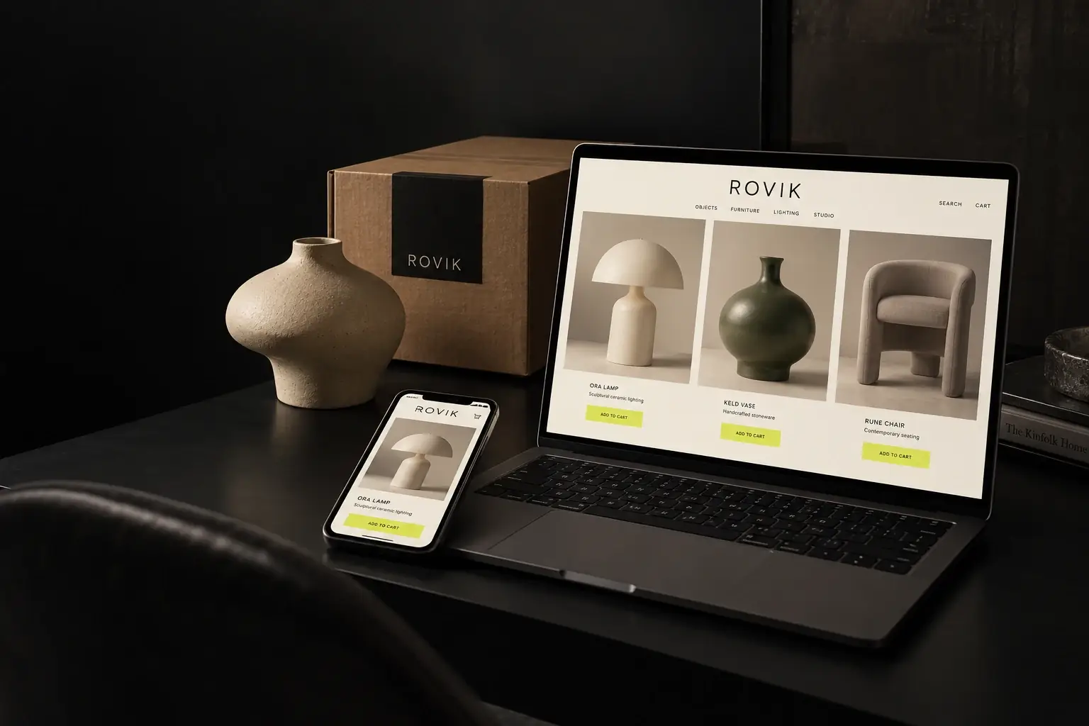 ROVIK · Concepto de marca, catálogo y experiencia de compra en móvil y escritorio. Marca ficticia.